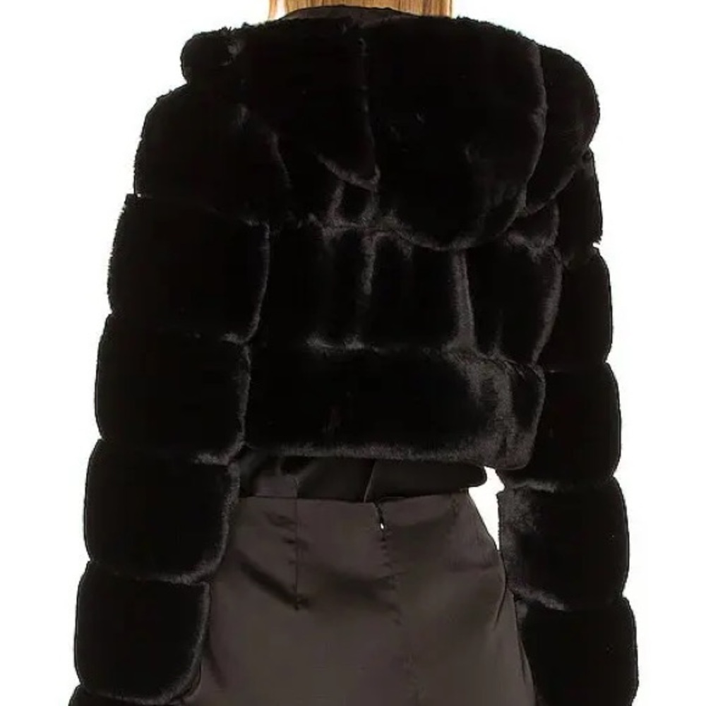 NBD Black Faux Fur Cropped Teddy Jacket